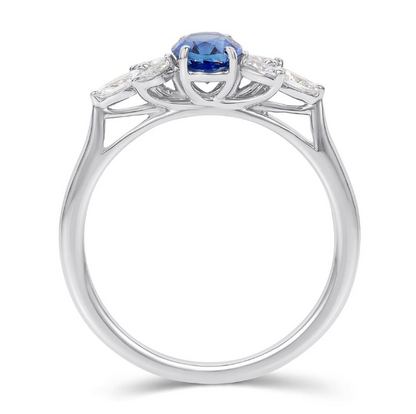 Anel em Ouro Branco 18K com Diamantes e Safira