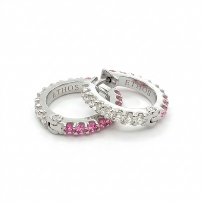 Argola 2 em 1 Ouro Amarelo 18K com Diamantes e Safiras Rosa